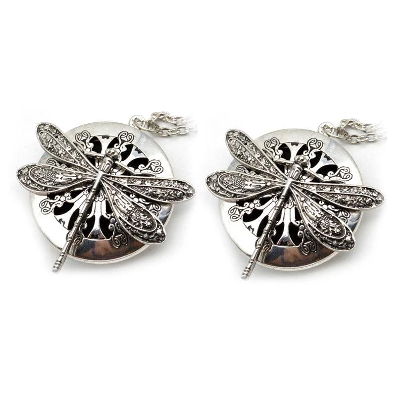 Antique Silver Dragonfly Aromatherapy Diffuser Pendant Necklace