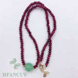 Green Jade Bead Pendant Ruby Necklace 18 Inches Classic Gift