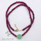 Green Jade Bead Pendant Ruby Necklace 18 Inches Classic Gift