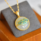 Hetian Jade Round Necklace w/ Enamel Cloud Charm Pendant