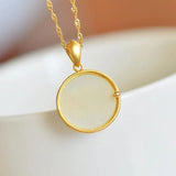 Hetian Jade Round Necklace w/ Enamel Cloud Charm Pendant