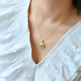 Hetian Jade Round Necklace w/ Enamel Cloud Charm Pendant
