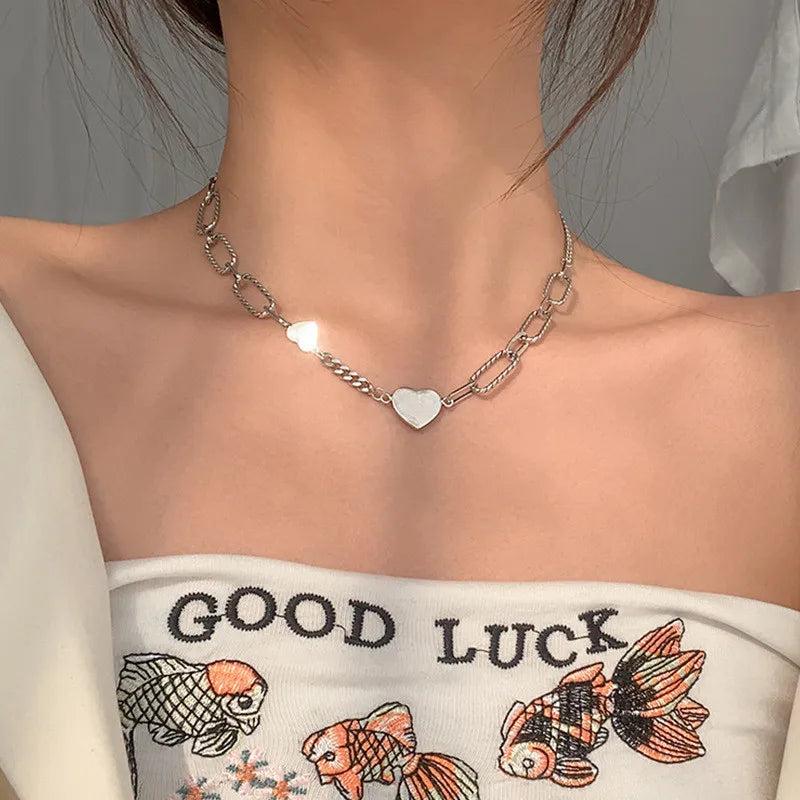 Glossy Heart Choker Necklace Retro Niche 925 Silver Wedding Jewelry