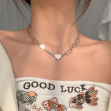 Glossy Heart Choker Necklace Retro Niche 925 Silver Wedding Jewelry