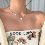 Glossy Heart Choker Necklace Retro Niche 925 Silver Wedding Jewelry