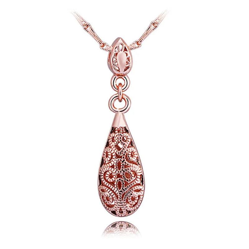 18KT Rose Pendant Necklace Gift for Wedding with Water Drop Rose Design