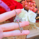 Pink Zircon Stone Key Pendant Necklace