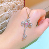 Pink Zircon Stone Key Pendant Necklace