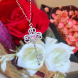 Pink Zircon Stone Key Pendant Necklace