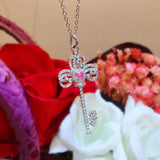 Pink Zircon Stone Key Pendant Necklace