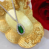 Vintage Lab Emerald Pendant Necklace Silver Choker Chains Women Party Wedding