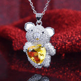 Cartoon Bear Pendant Necklace Yellow Cubic Zirconia Choker