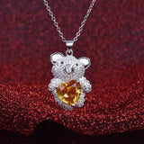 Cartoon Bear Pendant Necklace Yellow Cubic Zirconia Choker