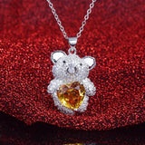 Cartoon Bear Pendant Necklace Yellow Cubic Zirconia Choker