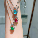 Water Drop Paraiba Tourmaline Stone Emerald Pendant Necklace
