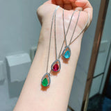 Water Drop Paraiba Tourmaline Stone Emerald Pendant Necklace