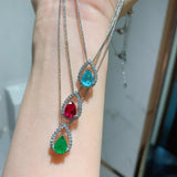 Water Drop Paraiba Tourmaline Stone Emerald Pendant Necklace
