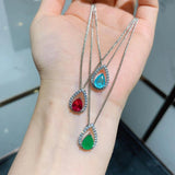 Water Drop Paraiba Tourmaline Stone Emerald Pendant Necklace