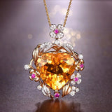 Brazilian Natural Citrine Heart Pendant Necklace with Amethyst Choker