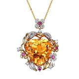 Brazilian Natural Citrine Heart Pendant Necklace with Amethyst Choker