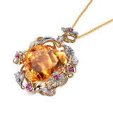 Brazilian Natural Citrine Heart Pendant Necklace with Amethyst Choker