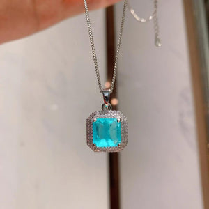 Paraiba Tourmaline Stone Pendant Necklace Charms Silver Choker Chains Gift