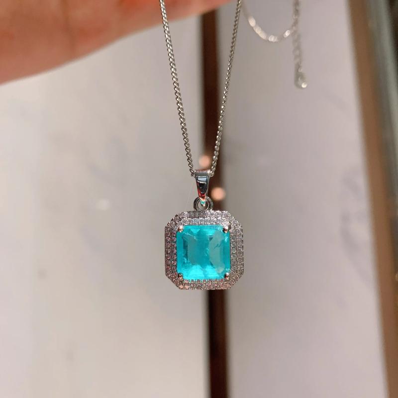 Paraiba Tourmaline Stone Pendant Necklace Charms Silver Choker Chains Gift