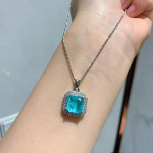 Paraiba Tourmaline Stone Pendant Necklace Charms Silver Choker Chains Gift