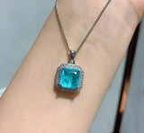 Paraiba Tourmaline Stone Pendant Necklace Charms Silver Choker Chains Gift