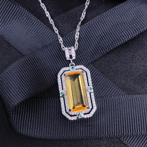 Vintage Silver Pendant Necklace Zircon Crystal Sweater Chain Jewelry