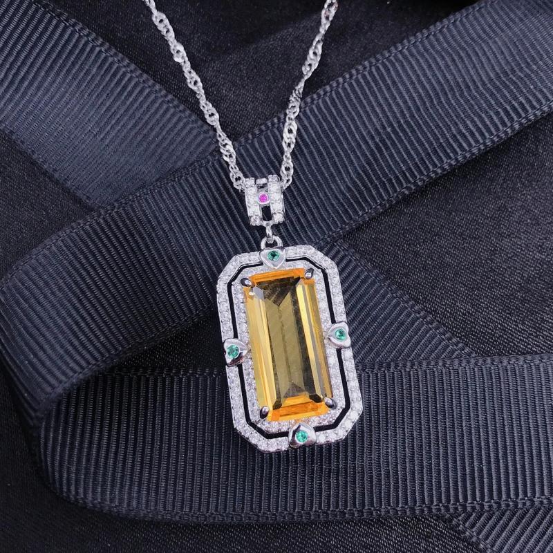 Vintage Silver Pendant Necklace Zircon Crystal Sweater Chain Jewelry