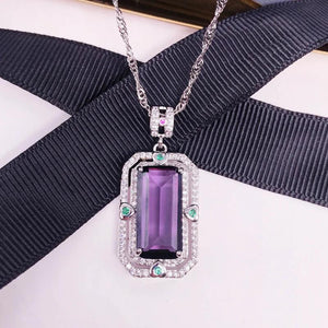 Vintage Silver Pendant Necklace Zircon Crystal Sweater Chain Jewelry