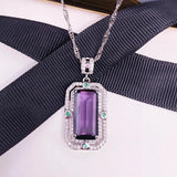 Vintage Silver Pendant Necklace Zircon Crystal Sweater Chain Jewelry