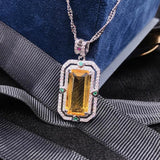 Vintage Silver Pendant Necklace Zircon Crystal Sweater Chain Jewelry