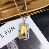 Vintage Silver Pendant Necklace Zircon Crystal Sweater Chain Jewelry