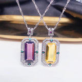 Vintage Silver Pendant Necklace Zircon Crystal Sweater Chain Jewelry