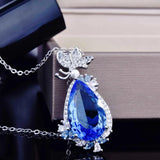 Silver CZ Lab Sapphire Butterfly Choker Necklace
