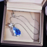 Silver CZ Lab Sapphire Butterfly Choker Necklace