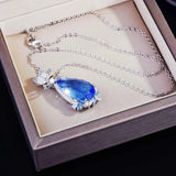 Silver CZ Lab Sapphire Butterfly Choker Necklace