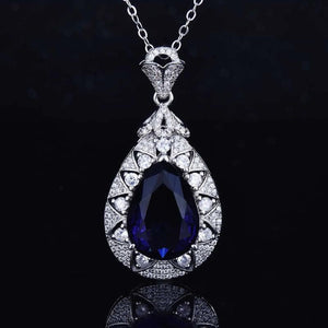 Silver Lab Sapphire Stone Pendant Necklace Anniversary Gift