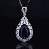 Silver Lab Sapphire Stone Pendant Necklace Anniversary Gift