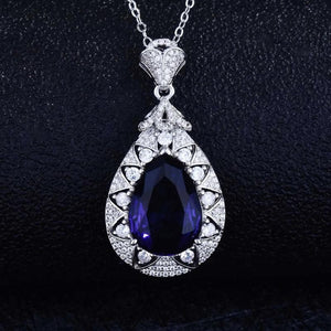 Silver Lab Sapphire Stone Pendant Necklace Anniversary Gift