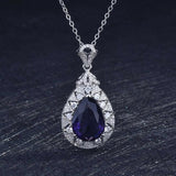 Silver Lab Sapphire Stone Pendant Necklace Anniversary Gift