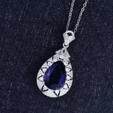 Silver Lab Sapphire Stone Pendant Necklace Anniversary Gift