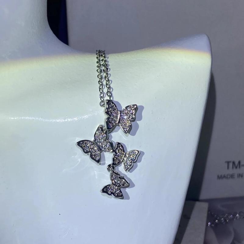 Small Butterfly Necklace with Zircon Silver Chain Choker