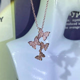 Small Butterfly Necklace with Zircon Silver Chain Choker