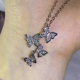 Small Butterfly Necklace with Zircon Silver Chain Choker