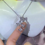 Small Butterfly Necklace with Zircon Silver Chain Choker