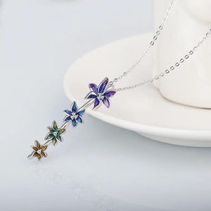 Silver Flower Necklace for Women Epoxy Enamel Sweater Chain Pendant