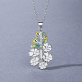 Silver Epoxy Flower Pendant Necklace for Women